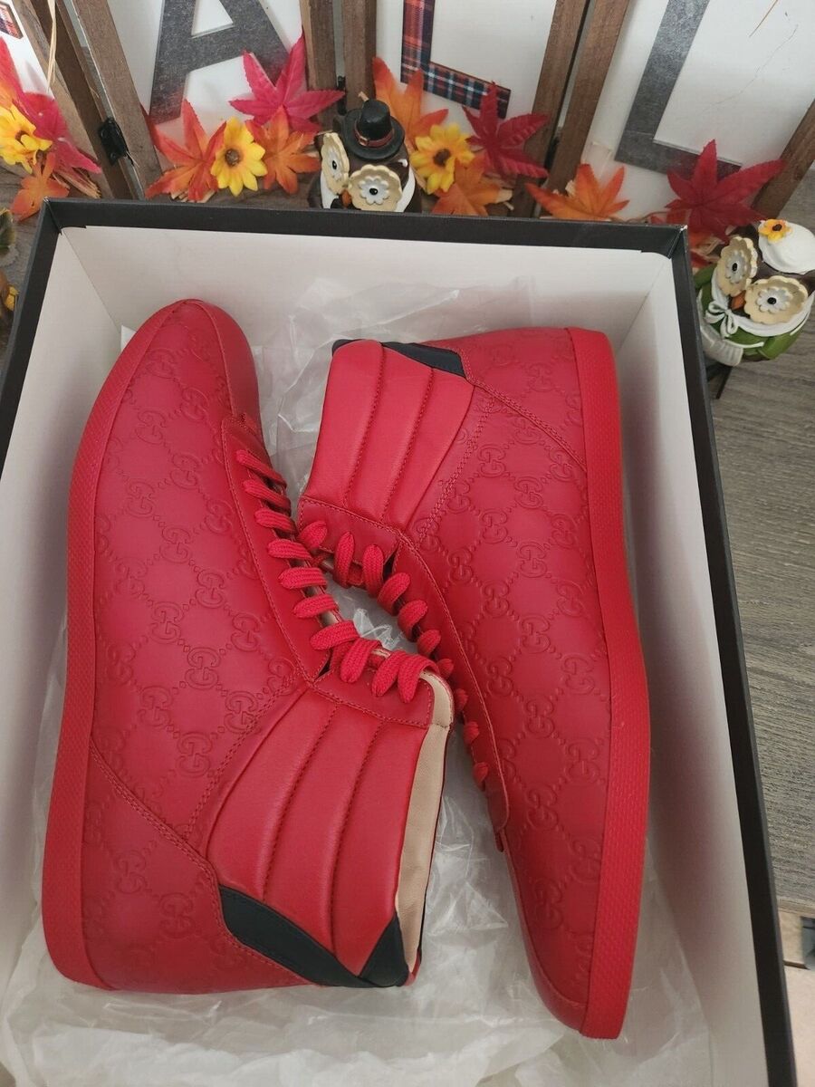 Gucci Red Logo Embossed Leather High Top Sneakers 459029 Gucci Red Logo Embossed Leather High Top Sneakers 459029