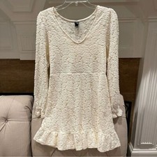 Wild Fable Womens M Pullover Long Sleeve Laced Dress Cream