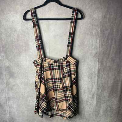 SHEIN Curve Jumper Skirt Womens Size 0XL Multicolor Plaid Overalls Side Zip 