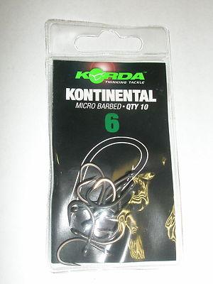 Korda Kontinental Hooks 10pk Barbed ALL SIZES Carp fishing tackle