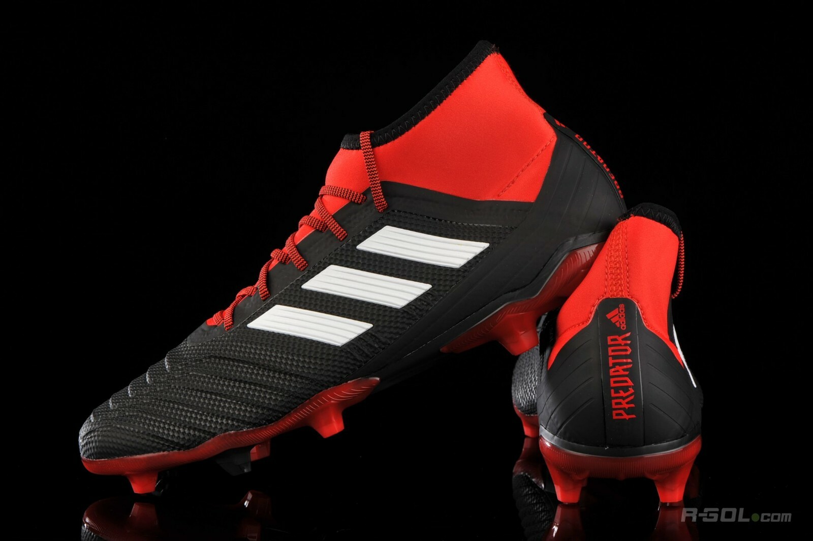 Botines de fútbol Predator FG piel de control negro-rojo-blanco Mania |