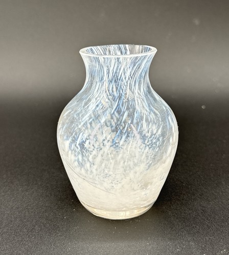 Murano Hand Blown Clear Blue White Swirl Art Glass MINI Bud Vase Italy 3.5” Tall - Picture 3 of 13
