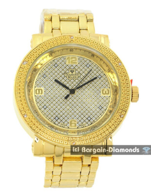 Mens Natural Diamond Gold tone Clubbing Watch Gold-Silver Dial 8'' Bracelet