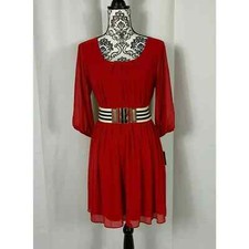 NWT Women's Dress Red High Waist Belted Black and White Stripe Size Small