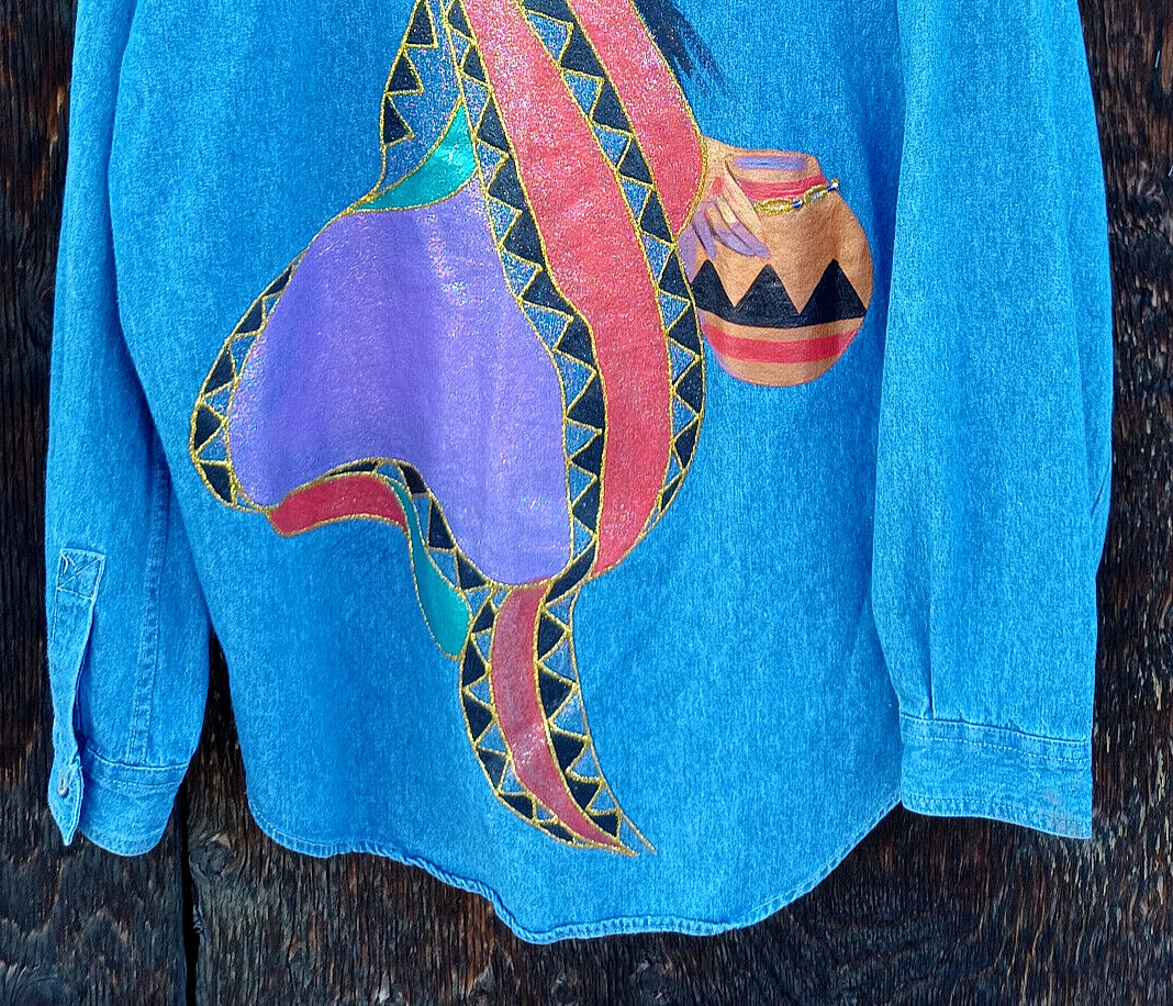 HandPainted Native Indian Princess VINTAGE Blue Denim… - Gem