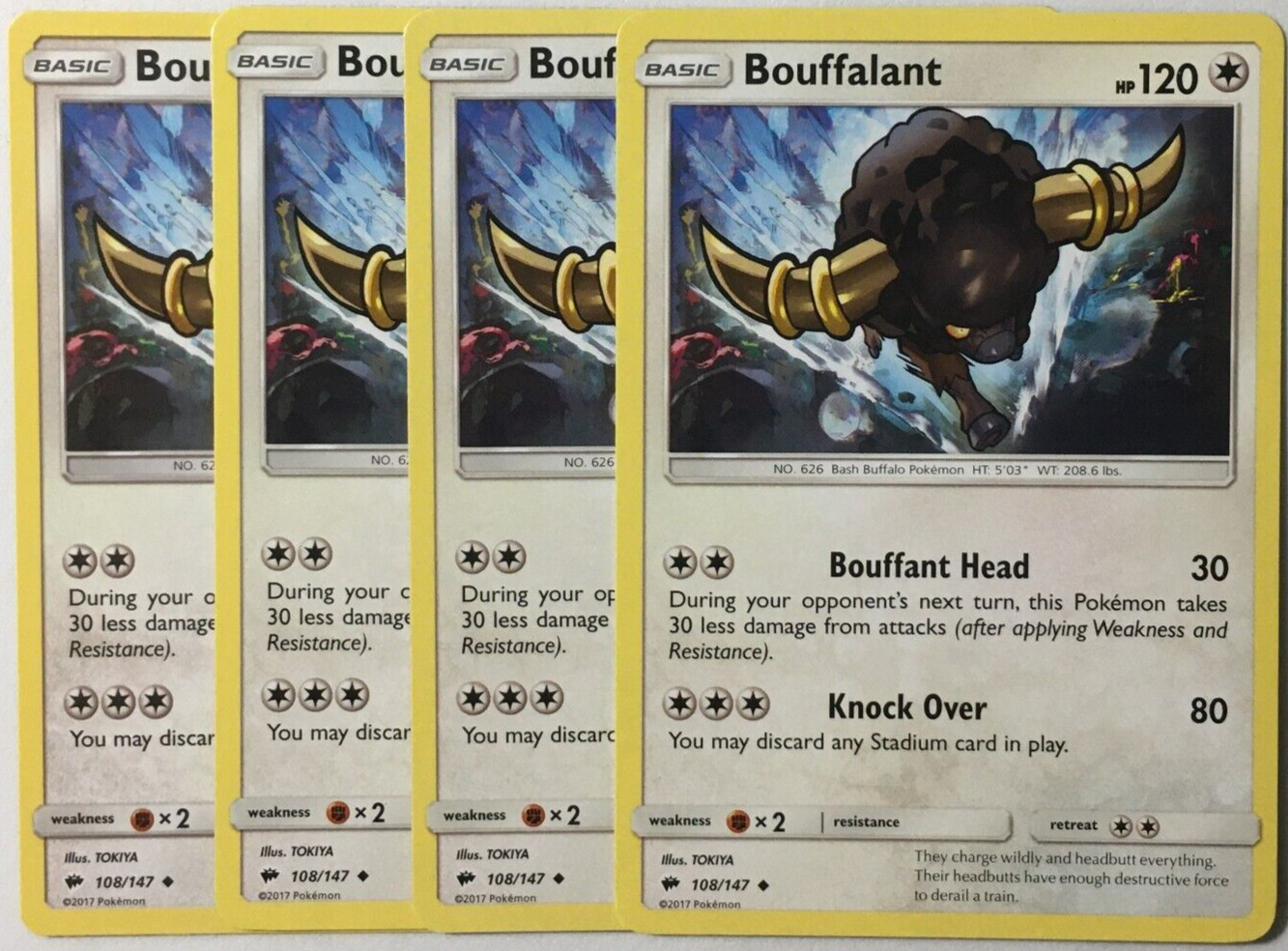 POKEMON 4X BOUFFALANT 108/147 BURNING SHADOWS UNCOMMON NEAR MINT=PLAYSET