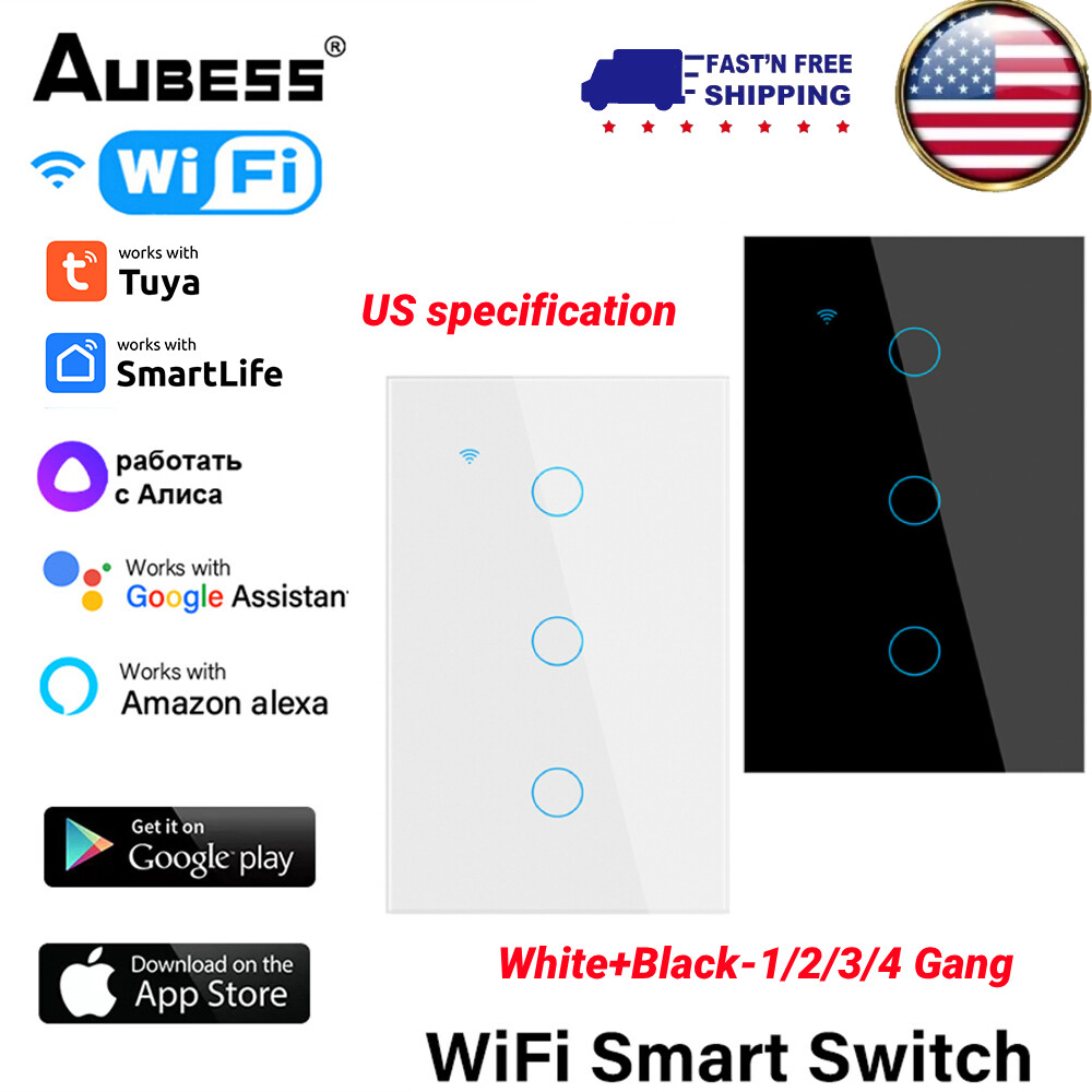 WiFi Smart Touch Light Switch Glass Panel Works with Alexa Google Home White Black US