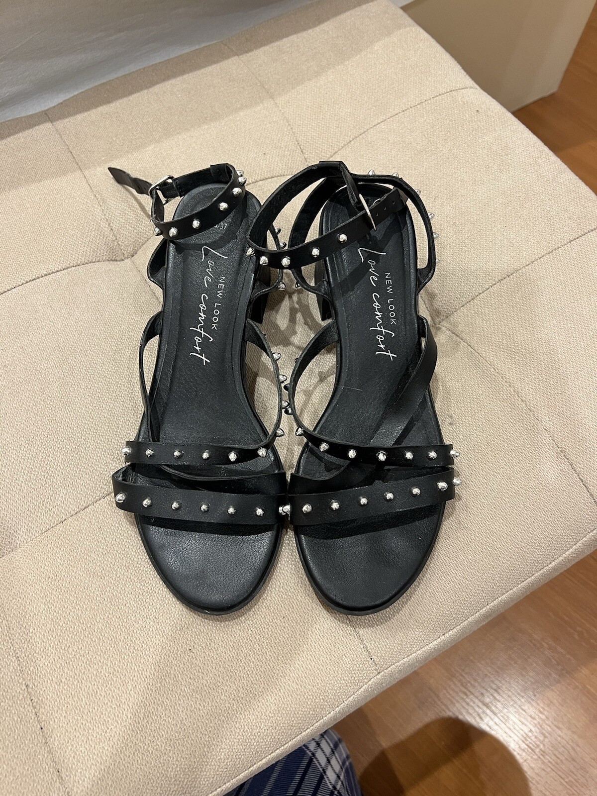 Black Studded Low Heel Sandals - NEW LOOK - Size 4 / EU 37