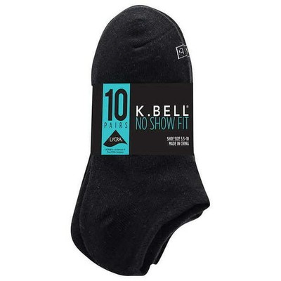 K. Bell Womens No Show Socks 10 Pack Size:5.5-10 Color:Black