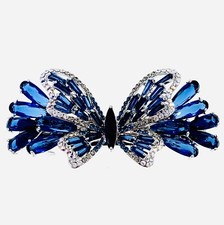 Butterfly BARRETTE Hair Clip Hairpin use Swarovski Crystal Elegant Nave Blue K58