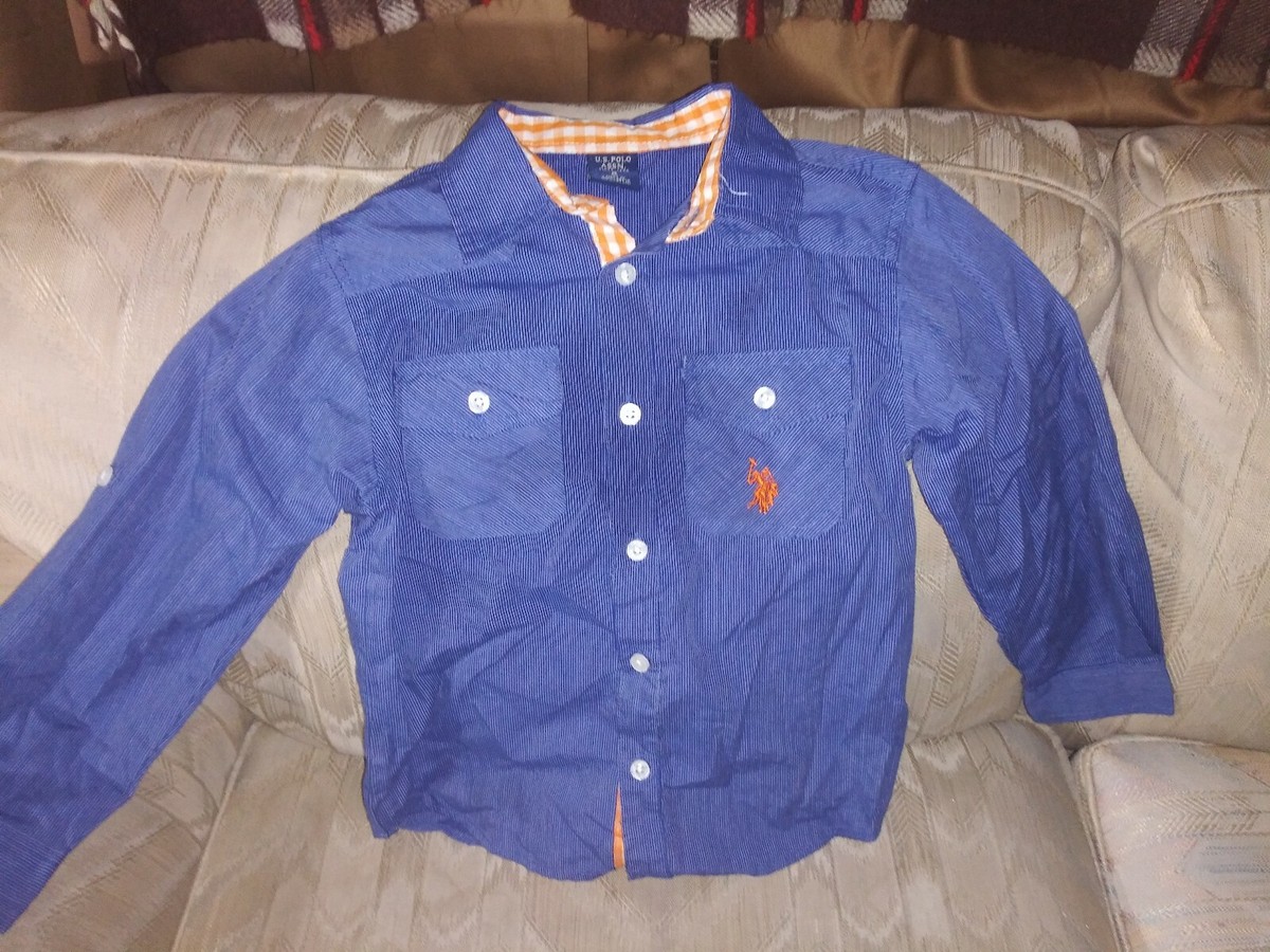 US Polo Assn Boys 6 Button Up Shirt Long Sleeve Blue Pin Stripe
