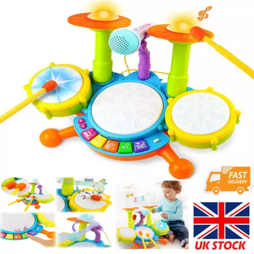 Kids Toddler First Drum kit Set Microphone Instrument CHILDREN MUSICAL TOY GIFTS - Picture 1 of 13