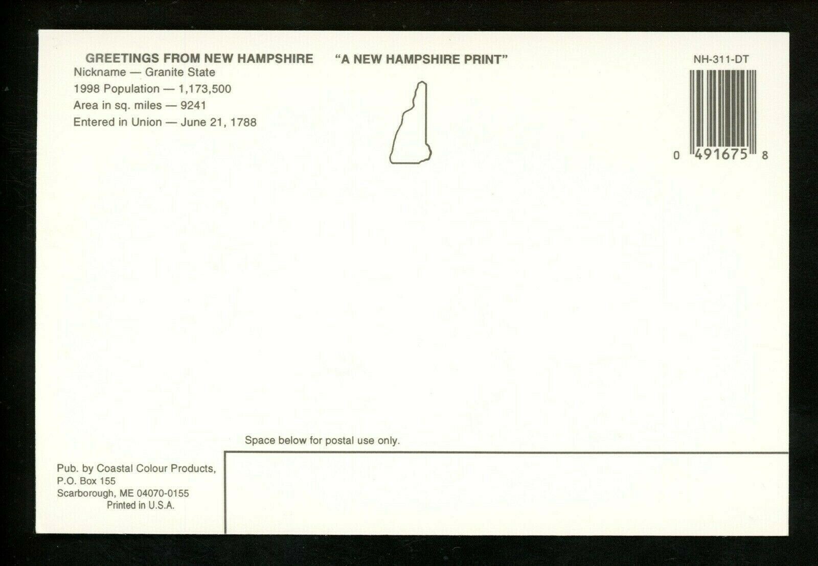 Map Greetings postcard New Hampshire NH state flower bird lobster