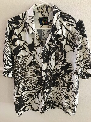 MENS JAMS WORLD BLACK OFF WHITE RAYON HAWAIIAN ISLAND ALOHA SHIRT SIZE L 46''