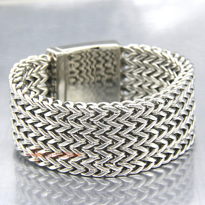 Heavy Chunky Stainless Steel Meshed Franco Chain Cuban Men's Bracelet 30mm Wide