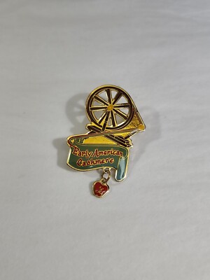 Early American Cashmere Spinning Wheel Lapel Hat Jacket Pin Dangling L Heart 