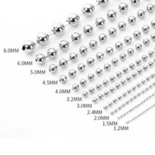Stainless Steel Ball Chain 16"-40" Dog Tag Bead Necklace 1.5/2/3/4.5mm