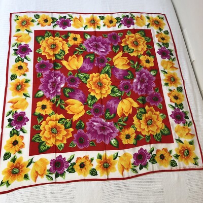 Adrienne Vittadini Floral Silk Scarf Bright Yellow Red White  display picture 1