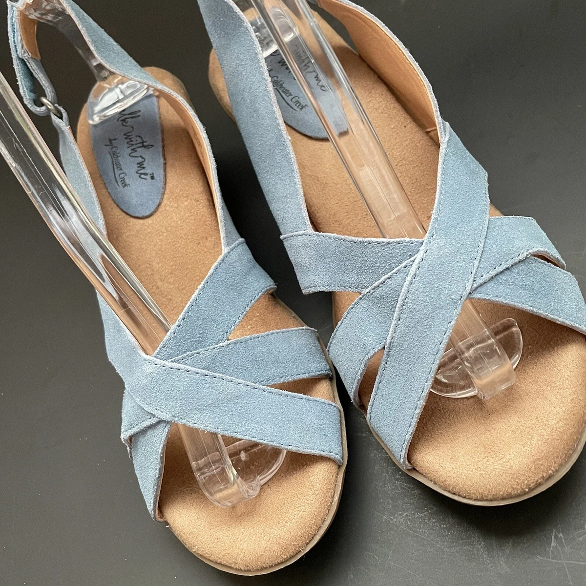 Women s 9 Wide Comfort Sandals Coldwater Creek Block Heel Blue
