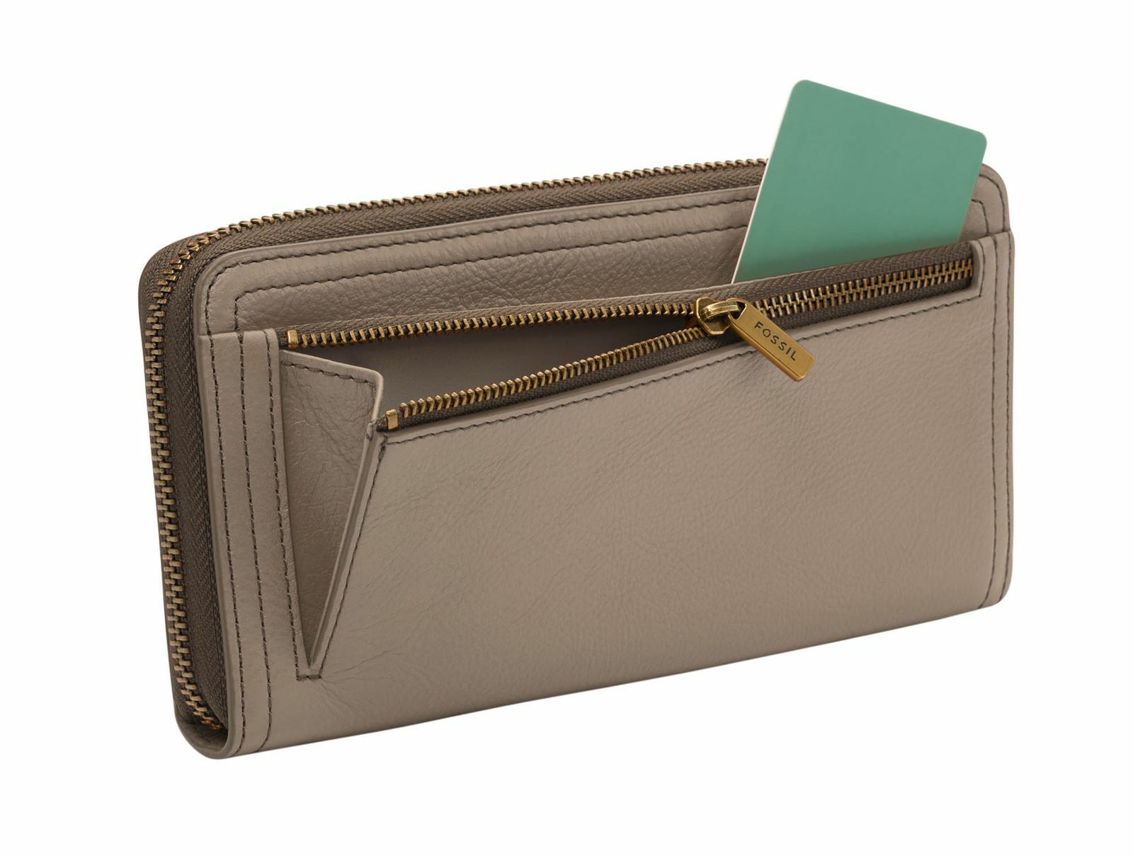 FOSSIL Logan RFID Zip Around Clutch Geldbörse Graystone Beige Neu  