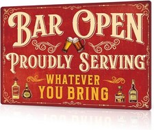 Putuo Decor Bar Sign for Home Bar, Drink Vintage Metal Tin Sign, Bar Open Proudl