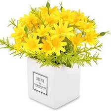 AIFUSI Artificial Flowers, Daisy Flower with Vase Silky Artificial Daisies