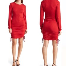 Nordstrom Side Ruched Long Sleeve Dress Side Ties Size XXL Red Melrose Mini NEW