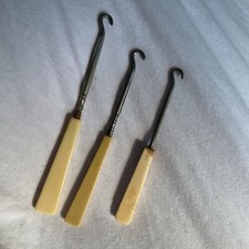3 Antique Celluloid Shoe Hooks/Buttoners, 5 1/2  , 5  , 4 1/2  