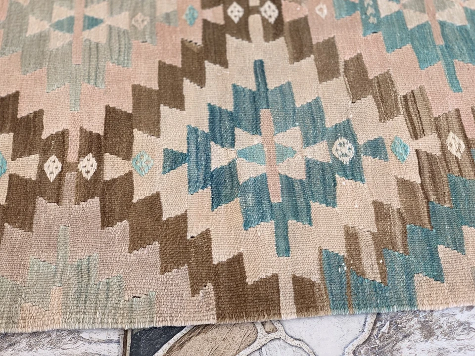 Anatolian Kilim Vintage Geometric Turkish Tribal Oushak Wool Area Rug 5.1x6.2 ft - Image 2 of 4