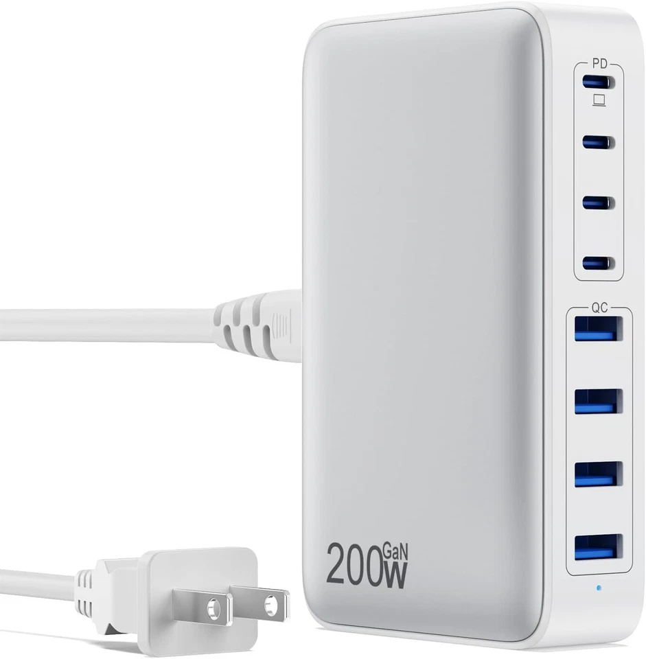 USB C Charger 200W GaN 8-Port Fast Charging Station for Laptop Smartphone Tablet - Image 3 of 4