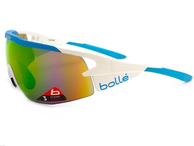 Bolle Aeromax Sportsonnenbrille weiß blau mit braun smaragdgrünen verspiegelten Gläsern 12309