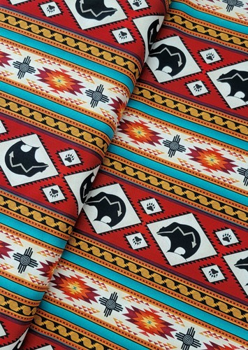 BOLT END 34 INCHES Elizabeth Studio Red Border Stripe Bear Tucson Quilt Fabric - Picture 3 of 3