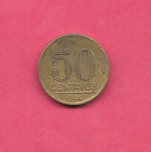 BRAZIL KM557a 1944 VF-VERY FINE CIRCULATED 50 CENTAVOS OLD WWII ERA ANTIQUE COIN