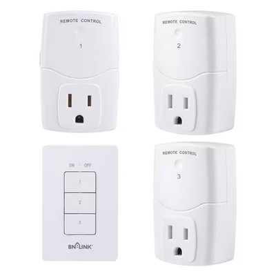 3 Outlets White Mini Wireless Wall-Mounting Remote Control Outlet Switch Power P