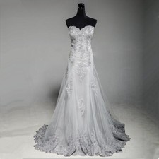 Gray Elegant Mermaid Lace Wedding Dresses Sweetheart Applique Train Bridal Gowns