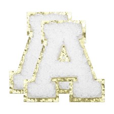 Chenille Leather Patches for Letter A, 2Pcs White Sewing Patches (5.5cm)