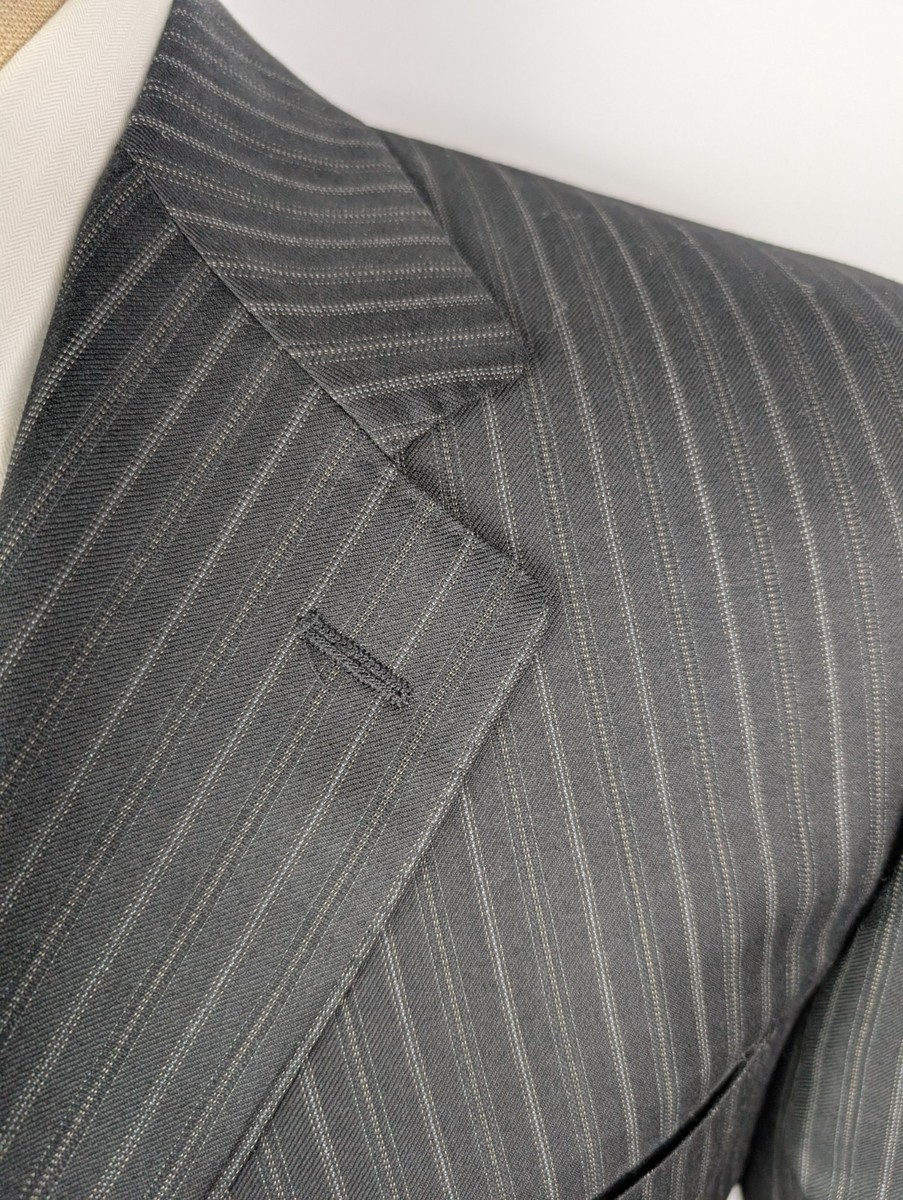 CANALI Suit Super 120s Wool Black Stripe Dual Vent Jacket Pants Sz