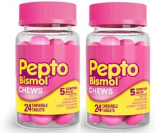 2 Pack Pepto Bismol Digestive Relief Chewable Tablets 24ct Exp Nov/2027