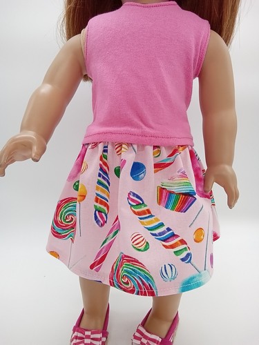 Conjunto de top y falda coloridos de caramelo de 3 piezas para ropa de muñeca American Girl de 18" zapatos - Imagen 2 de 4