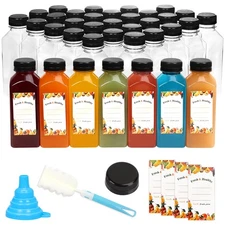 36pcs 12oz Juice Bottles, Plastic Bottles with Lids, Reusable Clear Container...