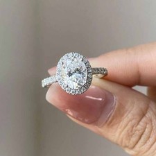 10x8mm Oval Cut D/VVS1 Moissanite Halo Engagement Gift Ring 10K Solid White Gold