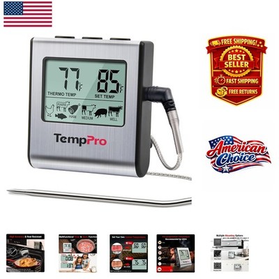 Programmable Large LCD Meat Thermometer with Stainless Steel Probe - 716°F Max