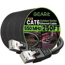 GEARit Cat6 Outdoor Ethernet Cable 250ft 250 Feet - Standard Cable, Black