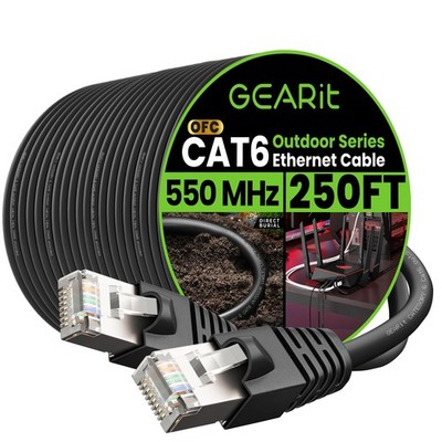 GEARit Cat6 Outdoor Ethernet Cable (250ft) 250 Feet - Standard Cable, Black 