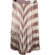 Sincerely Jules Silky linen blend Pleated midi Skirt Lilac White NEW