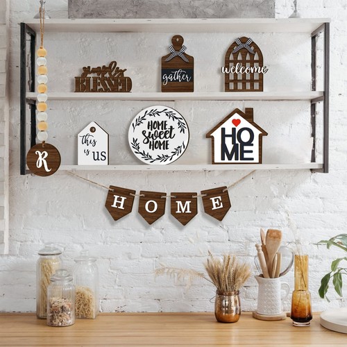 11 Pieces Farmhouse Tiered Tray Decor Home Wood Sign Rustic Simply Blessed Wo... - Picture 6 of 6
