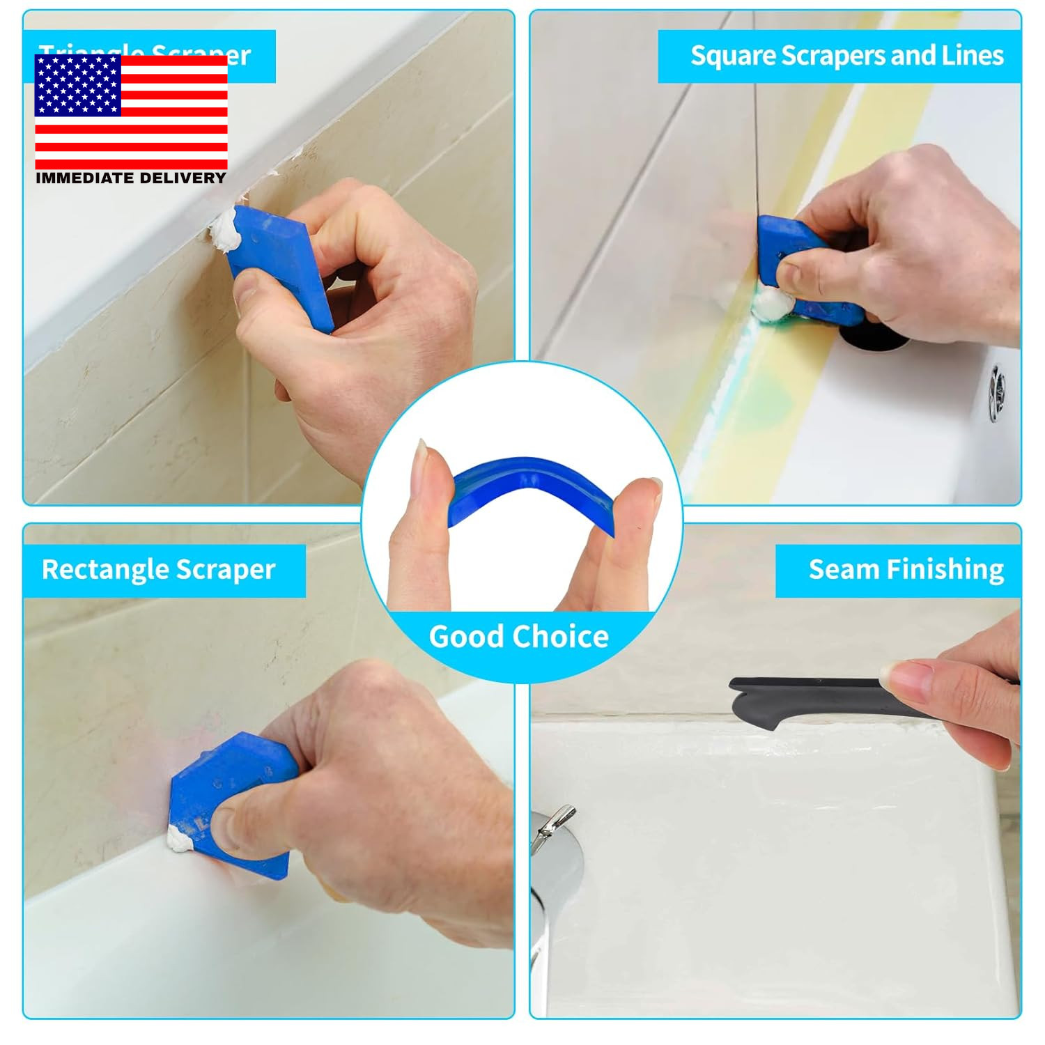 11Pcs Silicone Caulking Tools 3 In1 Grout Removal Tool(Stainless Steelhead)&Grou