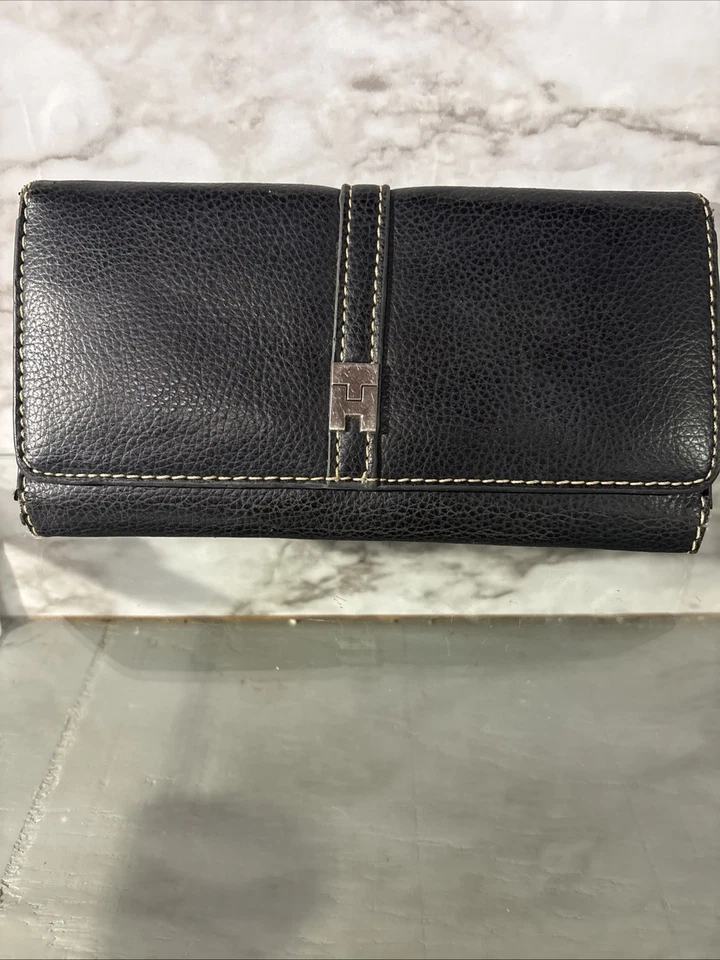 Cartera Tommy Hilfiger de cuero vintage azul marino plata logotipo monedas en efectivo tarjetas Foto 2 de 4