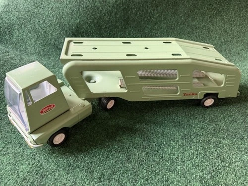 Vintage 18" TONKA Car Hauler Carrier Green Pressed Steel