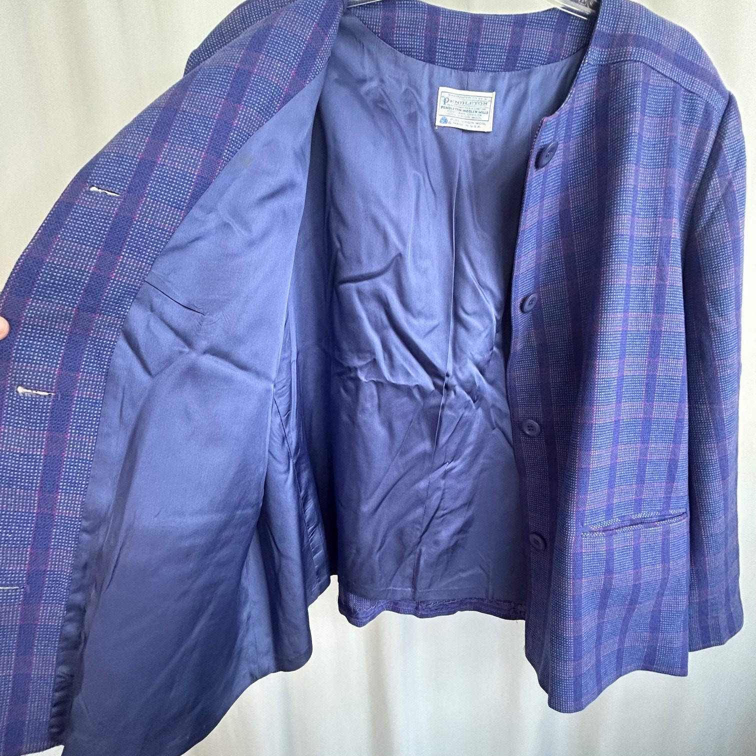 Pendleton Vintage Button Down Blue Plaid Collarle… - image 7
